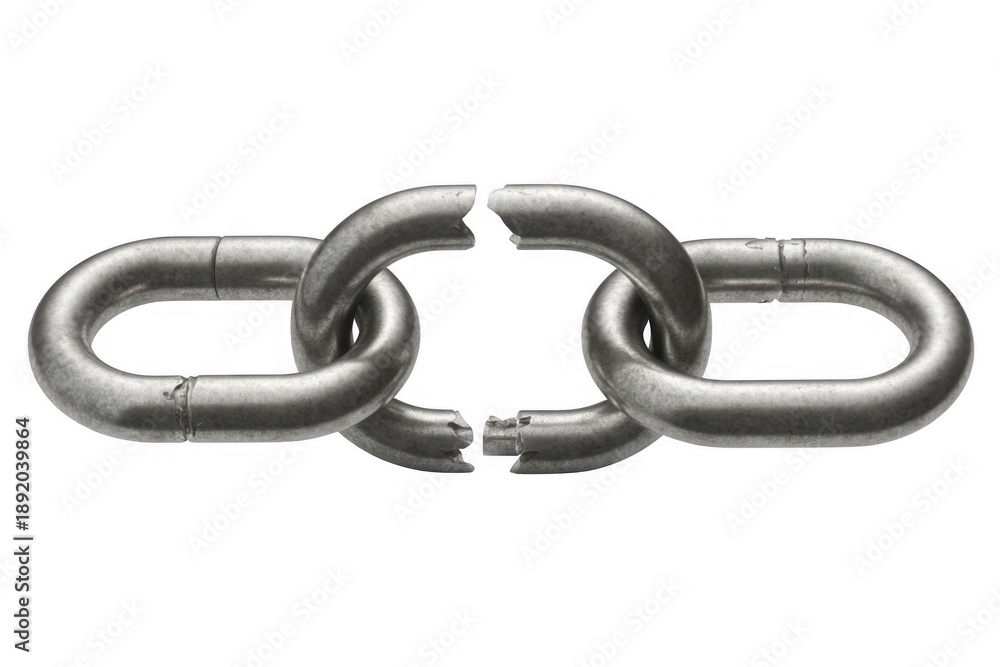 Fototapeta premium Broken Metal Chain broken chain broken link fractured isolated on a transparent background
