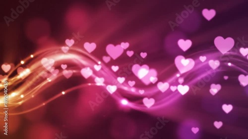 Vibrant hearts floating in a colorful bokeh light trail