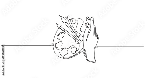 Continuous Line Drawing of Artist's Palette and Brushes,Continuous Line Art of Painting Tools,Continuous Line Art of Artist's Palette and Brushes,world art day