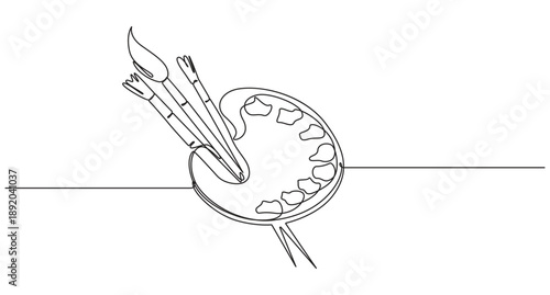 Continuous Line Drawing of Artist's Palette and Brushes,Continuous Line Art of Painting Tools,Continuous Line Art of Artist's Palette and Brushes,world art day