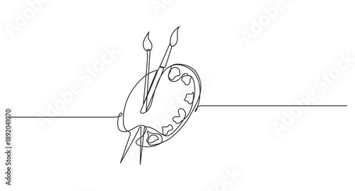 Continuous Line Drawing of Artist's Palette and Brushes,Continuous Line Art of Painting Tools,Continuous Line Art of Artist's Palette and Brushes,world art day