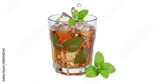 Iced Tea with Mint and Ice Cubes