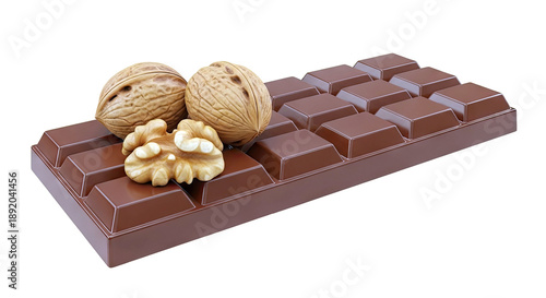 Chocolate bar with whole and shelled walnuts