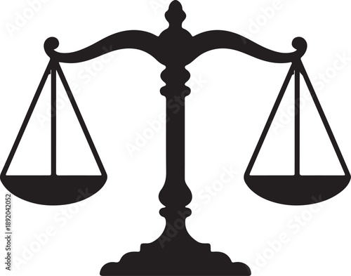 Justice Scale Black Silhouette Icon,Law Balance Scale Vector
