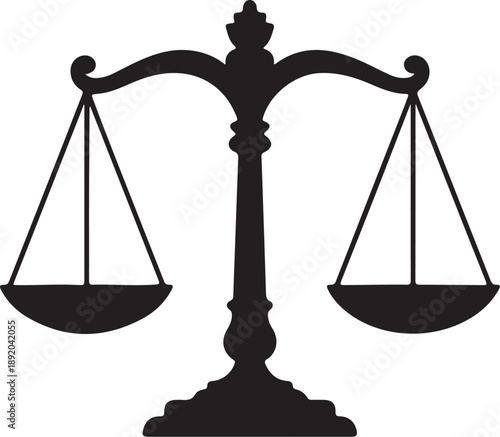 Justice Scale Black Silhouette Icon,Law Balance Scale Vector
