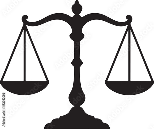 Justice Scale Black Silhouette Icon,Law Balance Scale Vector

