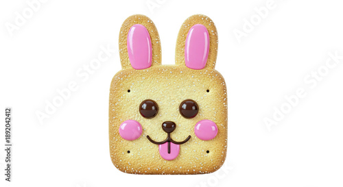 Cute Square Rabbit Cookie with Pink Ears and Tongue Out
