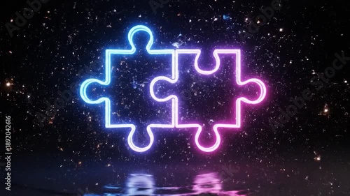 Wallpaper Mural Two neon puzzle pieces in electric blue and pink connect with glowing energy Torontodigital.ca