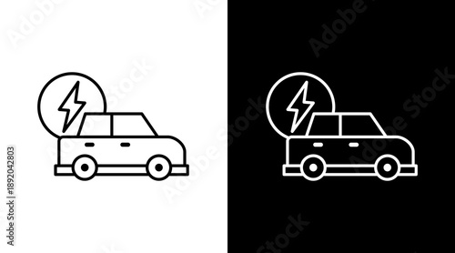 Electric Car White Icon Set Vector 