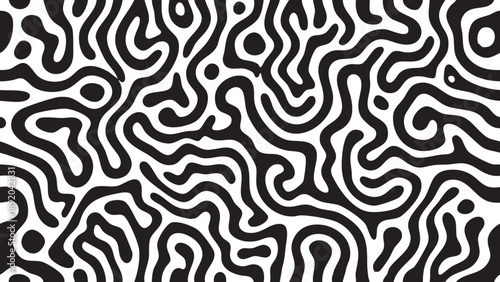 Abstract black and white organic shapes resembling flowing liquid patterns.