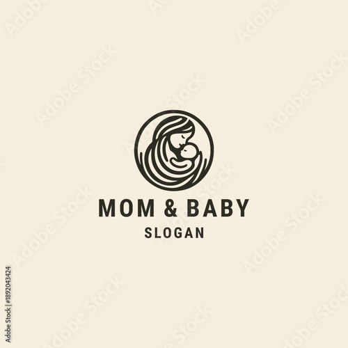 Mom and baby logo template vector illustration design