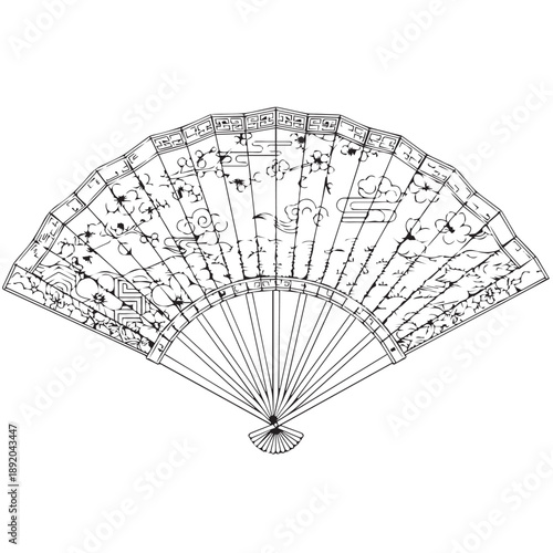 Ornate folded hand fan with delicate floral and geometric patterns showcasing traditional craftsmanship.