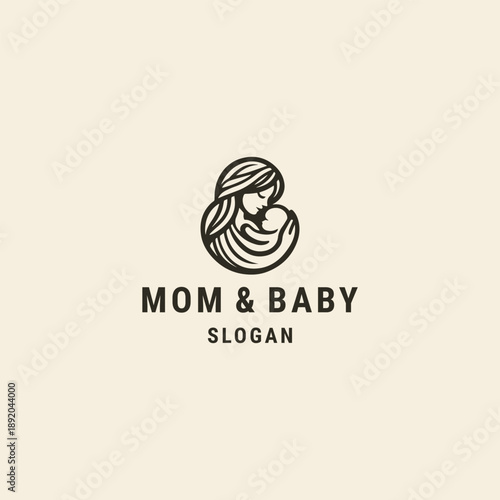 Mom and baby logo template vector illustration design