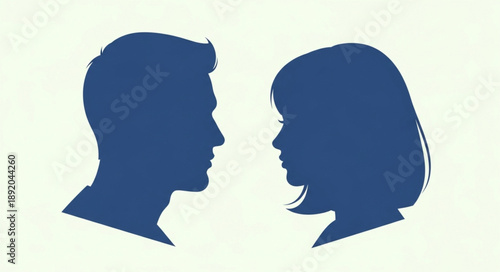 Silhouette of a man and woman facing each other.