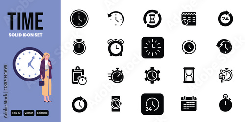 time solid icon set vector design good for web and mobile app