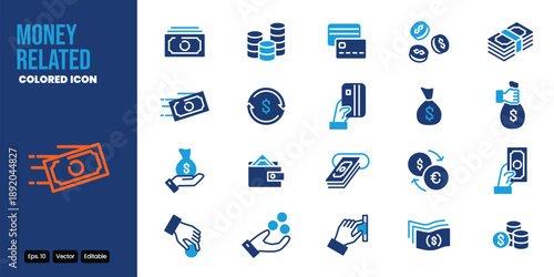 money related colored icon set vector design good for web and mobile app
