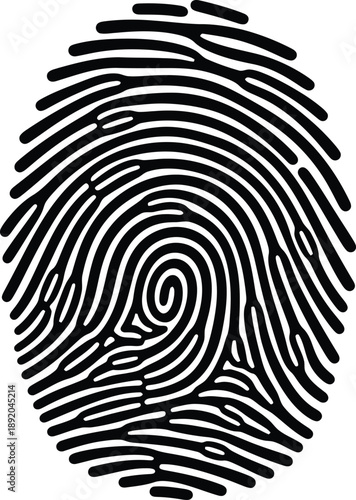 Detailed black and white illustration of a human fingerprint, symbolizing unique identity, security, and authentication