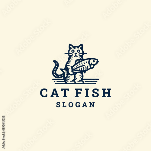 Cat fish logo template vector illustration design