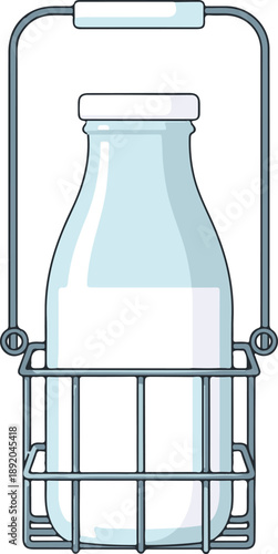 Glass Milk Bottle in Carrier
