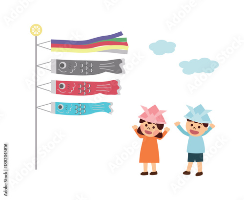 鯉のぼりを見上げる子ども達