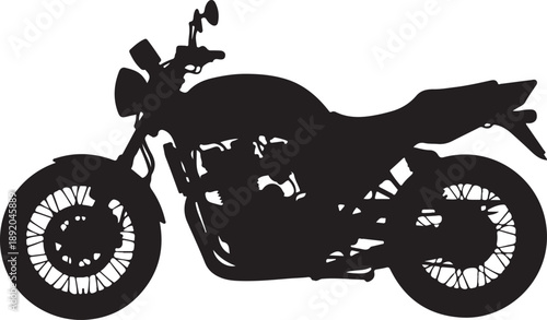 Black motorcycle silhouette with accurate proportions, perfect for modern transport illustrations, apparel graphics, and vector design assets. Generative Ai