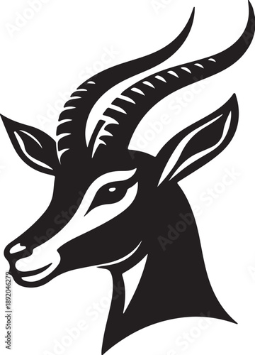 A black vector illustration of a wild deer head silhouette featuring majestic antlers and horns for a nature-inspired wildlife design or hunting mascot