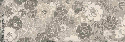 Vintage floral pattern with muted beige and gray tones