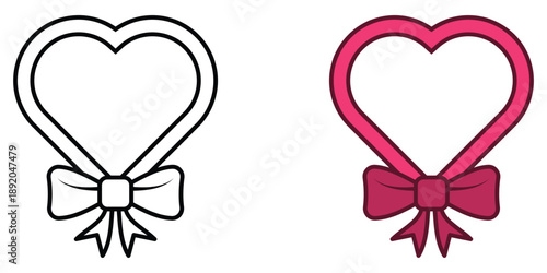 Heart-shaped ribbon icon with bow tie and outline illustration