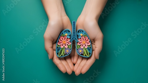 hands holding lung paper craft, world tuberculosis day, world no tobacco day, lung cancer, Pulmonary hypertension concept