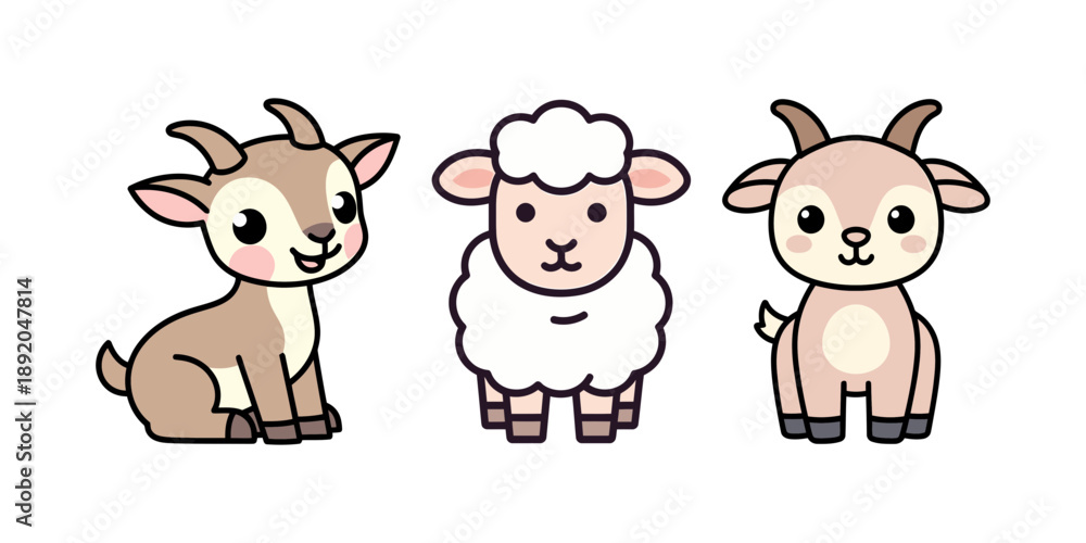 Obraz premium Cute Cartoon Goats and Sheep Illustration.