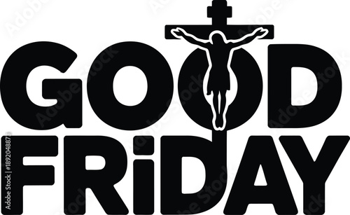 God Friday Christian Religious Typography with Crucifix Silhouette