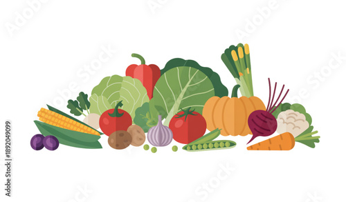 Colorful garden vegetables cartoon vector collection isolated on white background for food and farm design