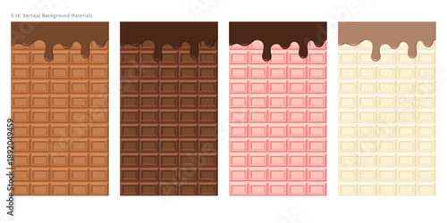 Chocolate bar vertical background set with dripping chocolate design