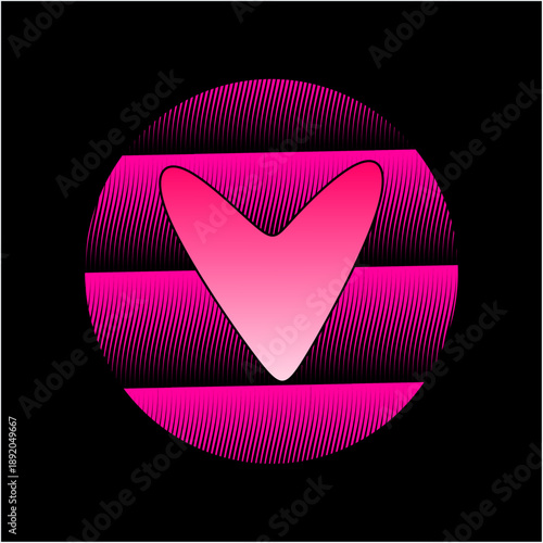 A shiny pink heart icon serves as a symbol of romantic love for a Valentine's Day wedding art design featuring a glass light vector shape.
