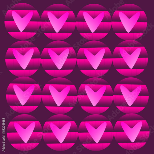 Abstract geometric heart pink background on a black background.