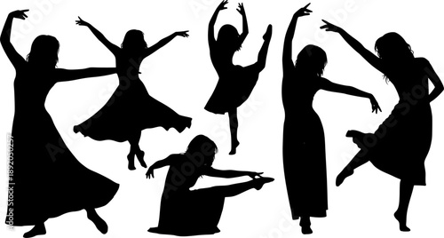 silhouettes of woman dancing , Silhouettes of women dancing in various poses on transparent background