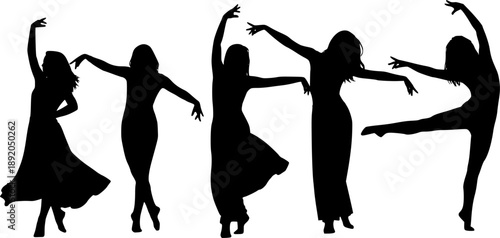 silhouettes of woman dancing , Silhouettes of women dancing in various poses on transparent background