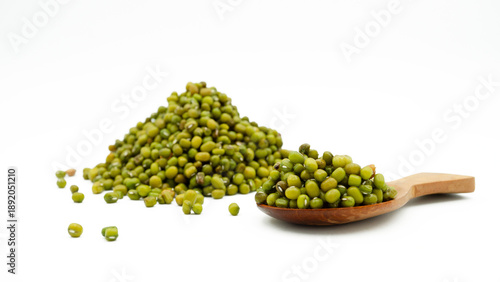 Pile of green mung beans isolated on white