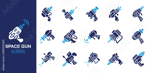 Space Gun Icon set. Containing space, futuristic, alien, astronaut, galaxy, cosmic and more. Solid vector icons collection. Vector illustration.