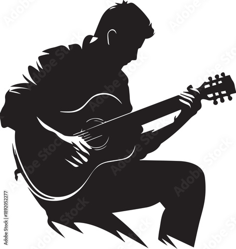Man playing guitar silhouette vector illustration