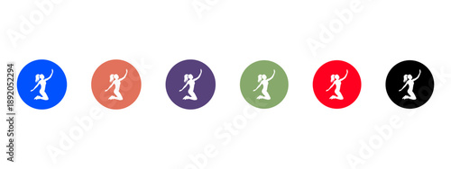 Vector Jumping Woman Icon Set with Multiple Colors Circle Buttons for Fitness and Success
