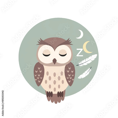 Sleeping Owl Cartoon Character Illustration.