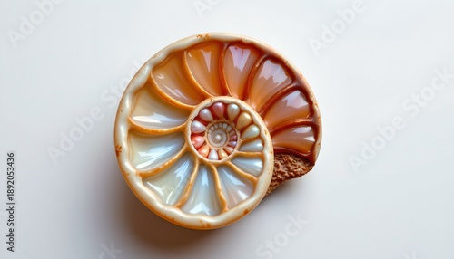 A single seashell of the nautilus variety with a large, spiraling pattern, placed against a plain background, showcasing its unique structure.