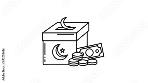 Zakat Donation Box with Coins and Money.