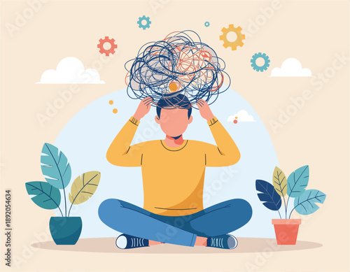 Mental Health Overthinking Anxiety Concept. Mental health Concept. Vector graphic illustration