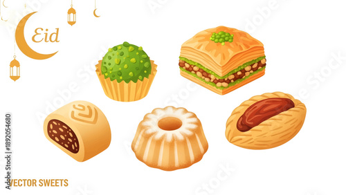 Assorted Traditional Eid Sweets and Desserts.