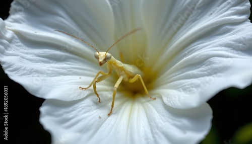 Wallpaper Mural A close up photograph of a small insect perched atop a pale pink flower with five rounded petals Torontodigital.ca