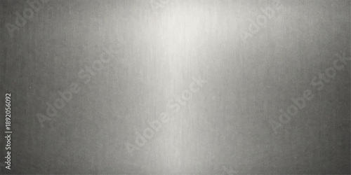 A polished silver stainless steel plate features a brushed metal texture with a shiny metallic gray pattern on a reflective aluminum surface backdrop
