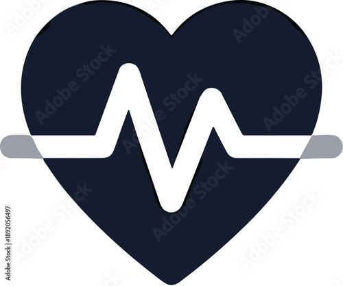 Minimalist Dark Blue Heartbeat Pulse Line Heart Shape Icon Illustration