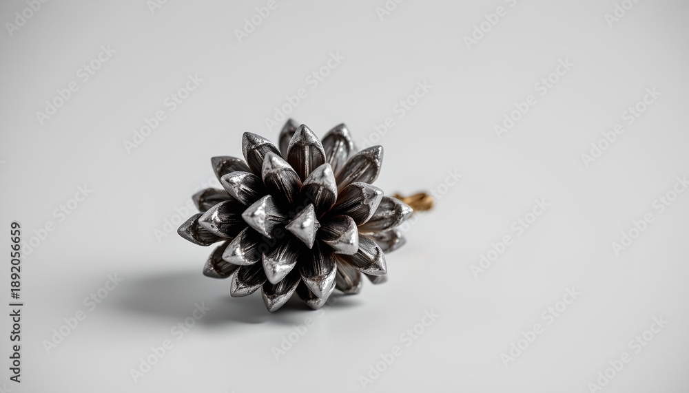 custom made wallpaper toronto digitalA single star anise with a silver colored pinecone resting on top of it, against a light background.